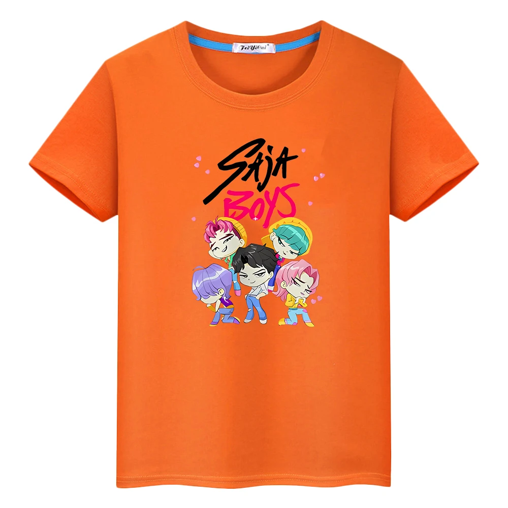 تي شيرت مطبوع للأولاد من Saja للأطفال الأولاد 10 سنوات kpop شيطان الصيادين 100% قطن Kawaii تي شيرت أنيمي قصير لطيف ملابس الفتيات y2k