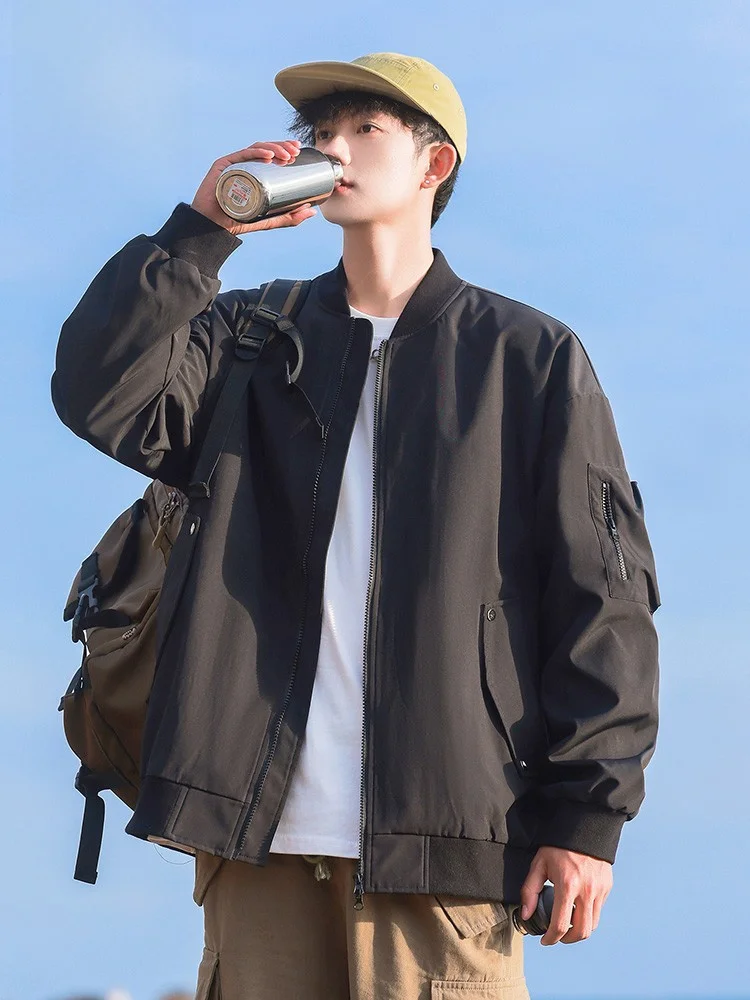 

Jeanswest Baseball Collar Flight Jaet Men's Casual American Retro Spring Loose Fit Versatile Top Outerwear Polyester Fiber