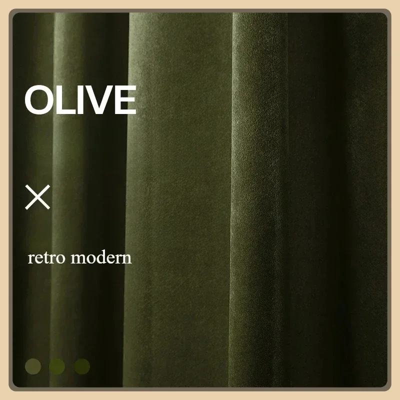 Olive Green Dark Green Velvet Blackout Curtains for Living Room Bedroom French Window Customized Nature Vertically Classic Decor