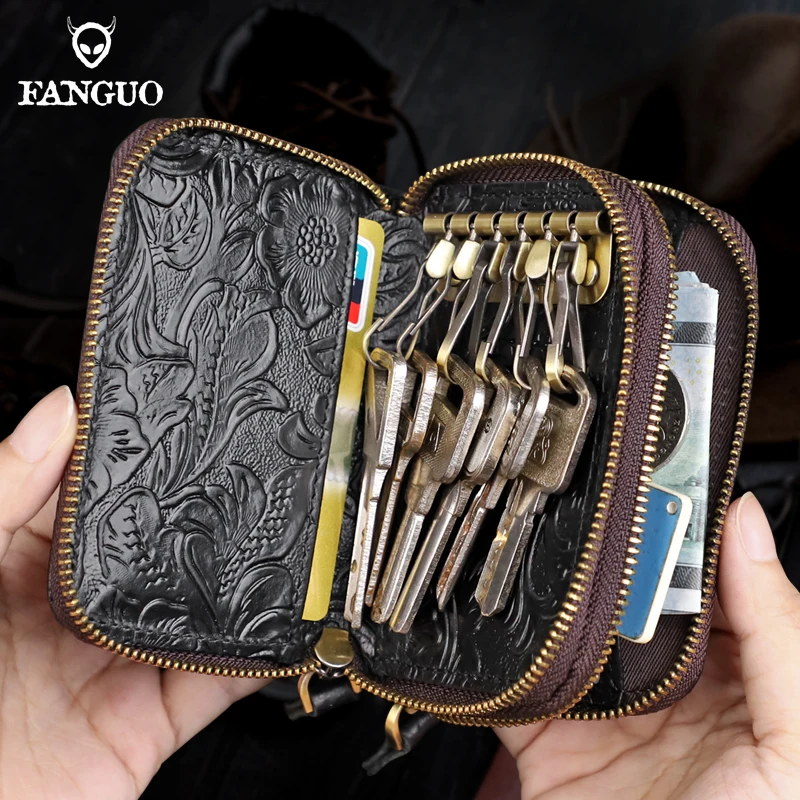 Handmade Men's Key Wallet Genuine Leather Smart Key Holder Bag Housekeeper Key Box Coin Purse Organizer Money Bag Key Case Male