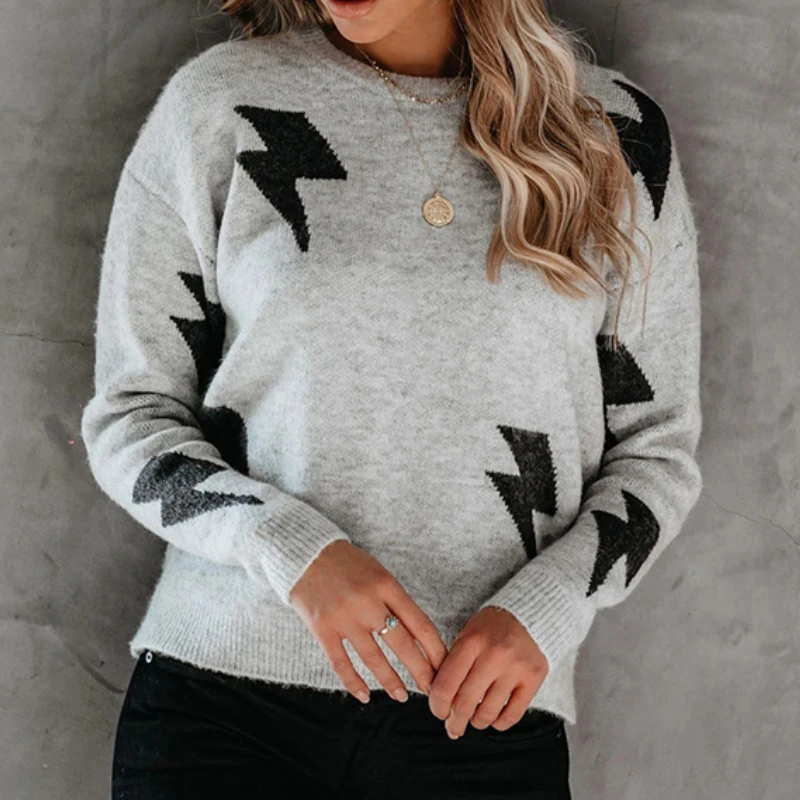 Autumn Winter 2021 Lightning Sweaters Women Long Sleeve Casual Slim Pullover Jumper Knitwear Basic Sweater Female New Clothing