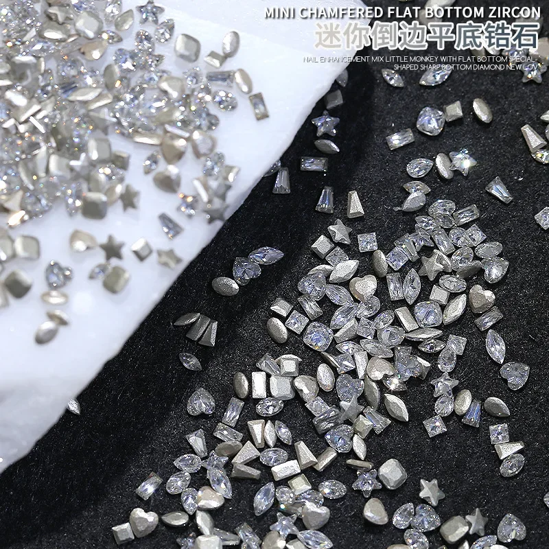

50PCS Inverted Flat Bottom Mini Zircon Aurora Ice Translucent Cognac Sharp Diamonds Nail Art Rhinestones Decor Manicure Charms
