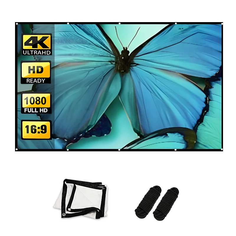 

120-дюймовый проекционный экран высокой плотности. Принесите веревку. Веревка удобная для крепления штор.