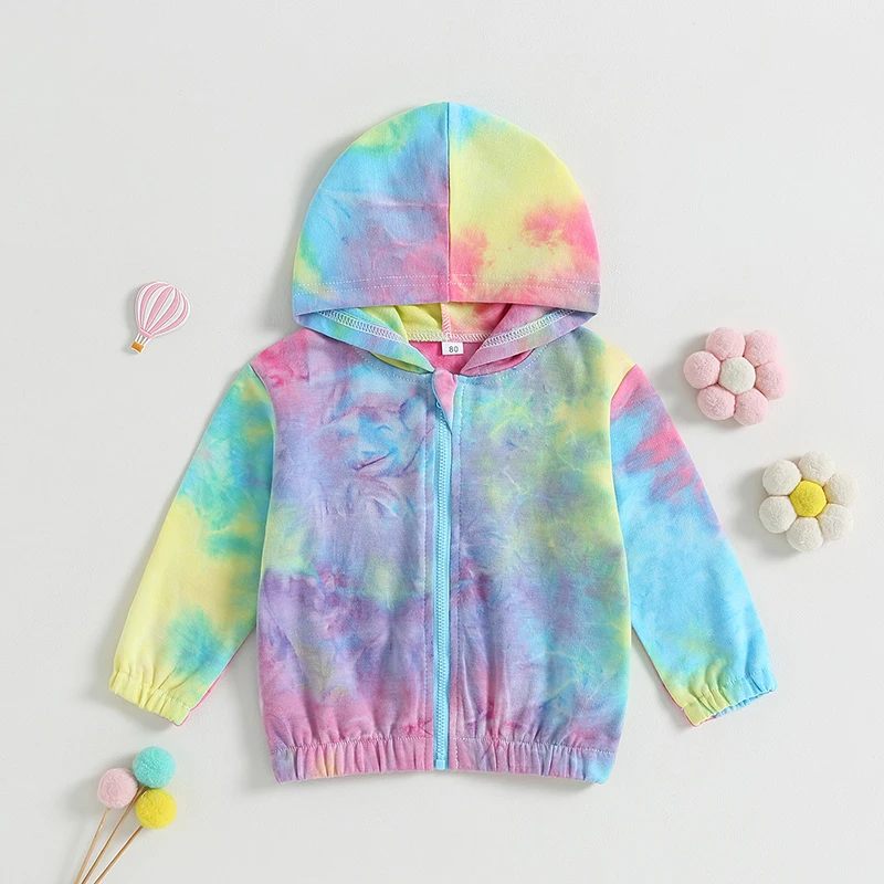 

Toddler Girls Zip Up Hoodies Jacket Tie-Dye Print Hooded Long Sleeve Baby Coat Fall Winter Infant Clothes Outerwear 0-24Months