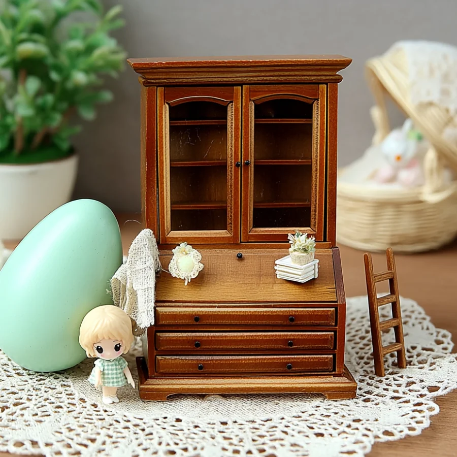 1:12 Miniaturowe meble do domku dla lalek Drewniana szafka na książki - Tiny Home Decor do sceny domku dla lalek / Akcesoria do zabawy z jedzeniem