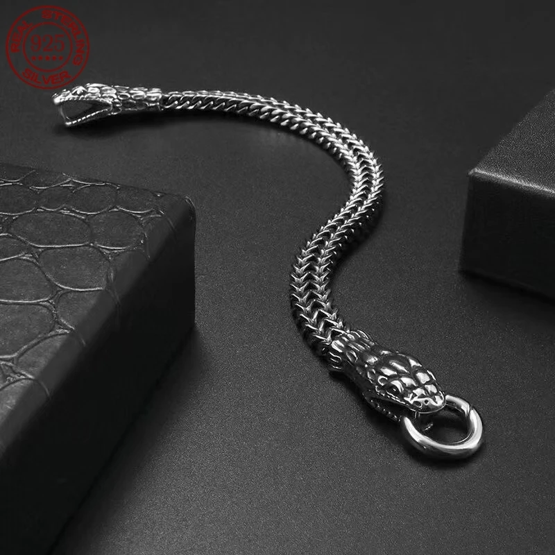 Factory Price S925 Sterling Silver Zodiac Double Headed Snake Bracelets Men Woman Punk Motorcycle Party Jewelry Creativity Gift