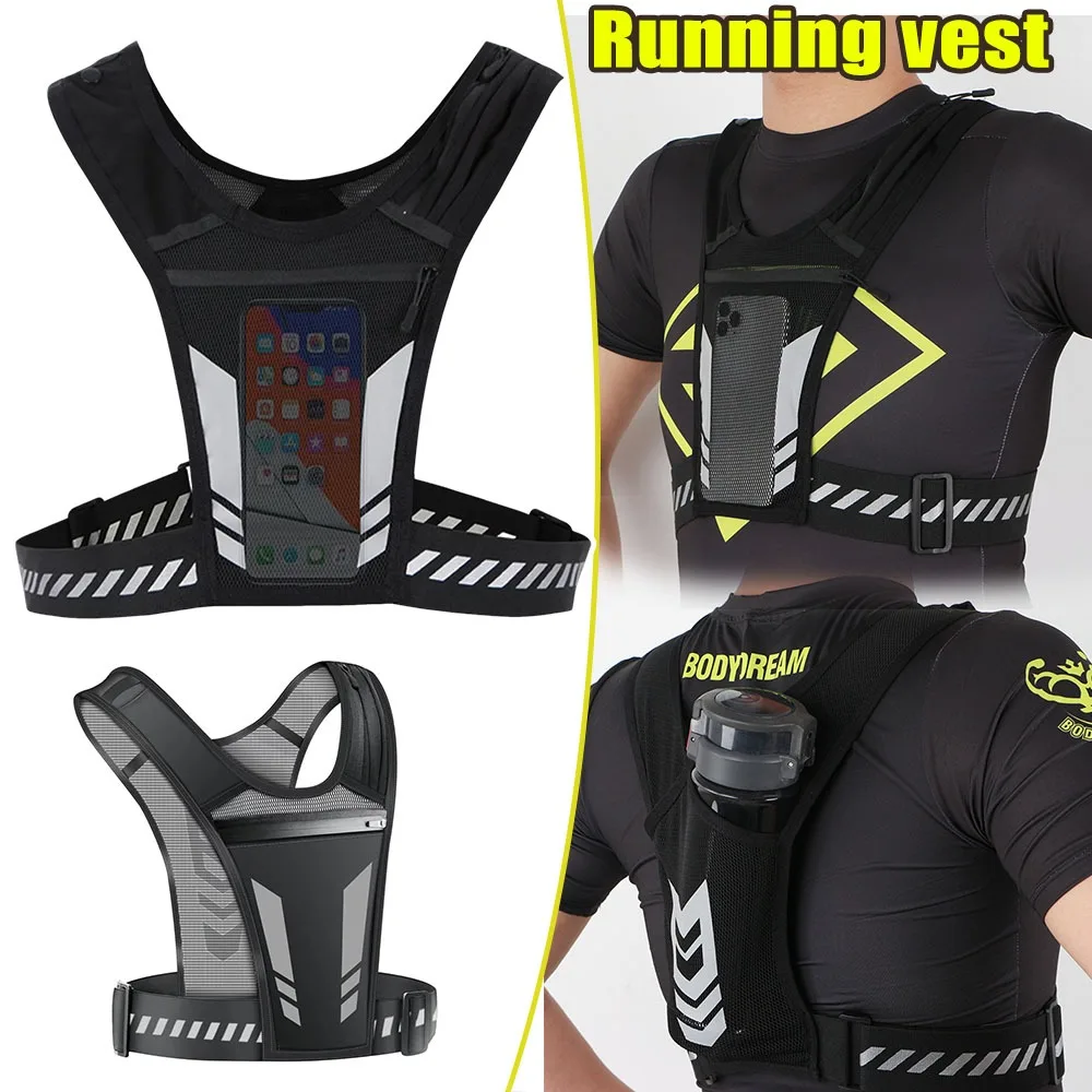 Night Running Reflective Hydration Vest Large Capacity Phone Backpack For Cycling Running Outdoor Sports Hiking Unisex Women