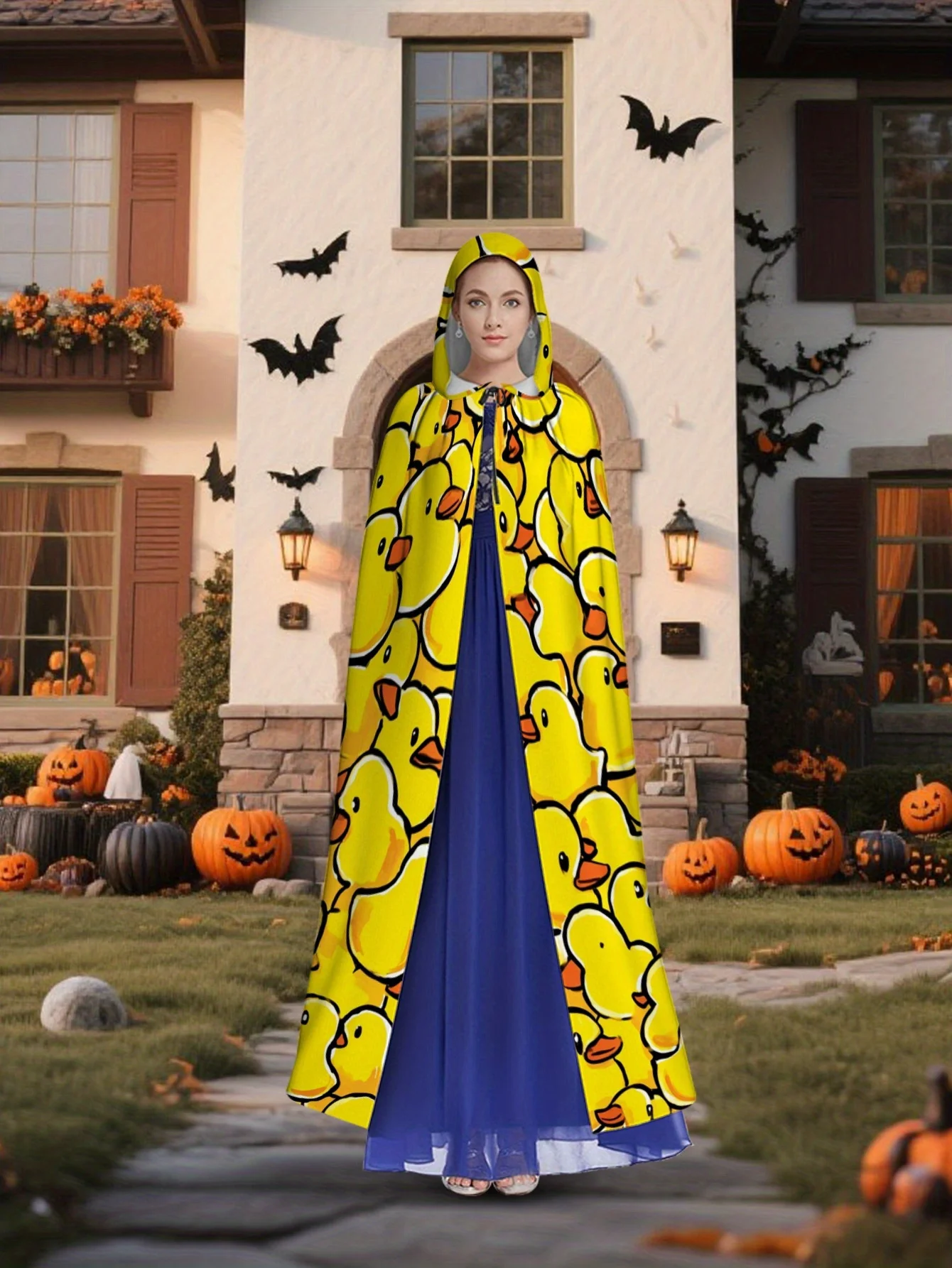 Customization 1pc Of, 2D Flat Printing, Vibrant Classic Cloak Featuring A Cute Rubber Duck, Made Of 100%, Perfect For Family