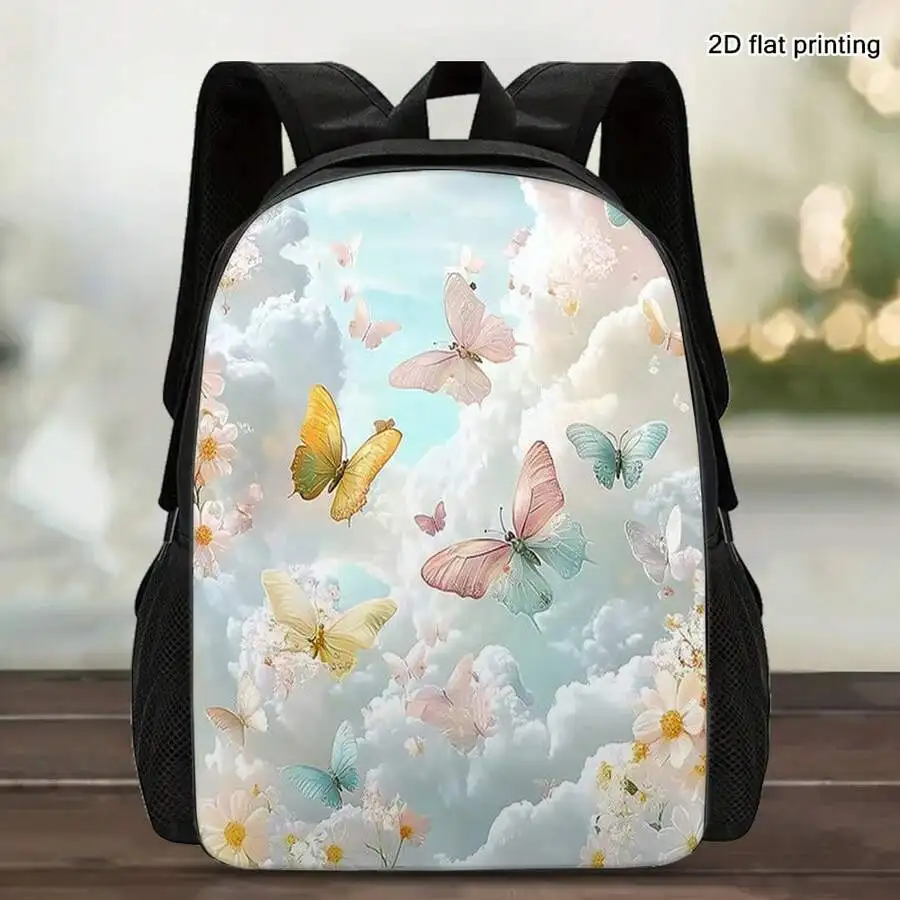 

Large Capacity Butterfly Print Travel Backpack Lightweight Double Shoulder Bag For Daily And Business Use