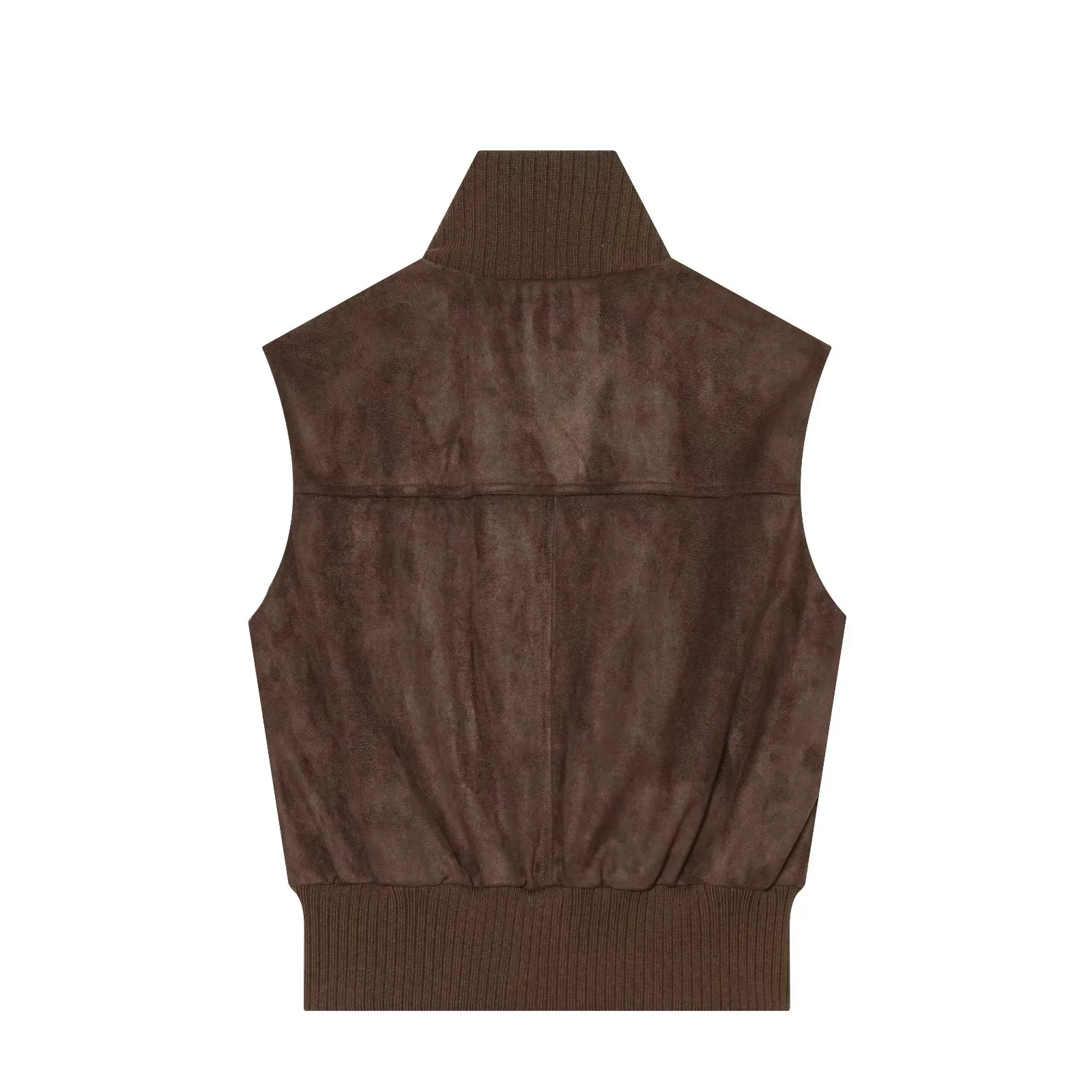 KONDALA Vintage Casual Damen Wildleder Tanktop mit Stehkragen, ärmellos, Reißverschluss-Taschen, modisches Oberteil für Herbst/Winter 2026, Urlaubstop – Detail 3