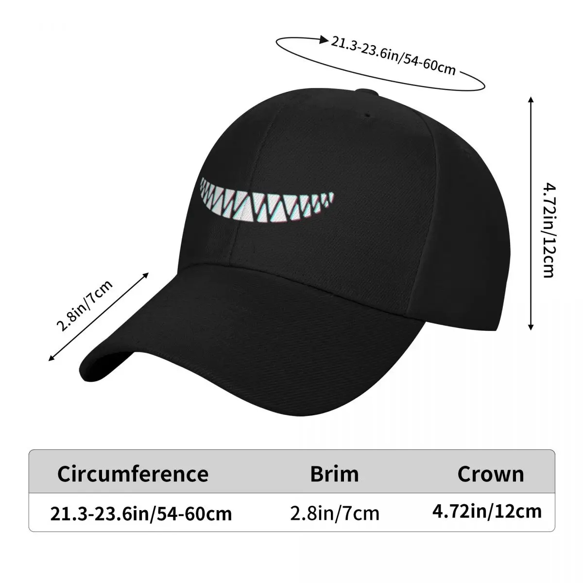 Beautiful Smile With Sharp Demon Teeth Cap Fashion Casual Baseball Caps Adjustable Hat Baseball Hats Customizable Polychromatic