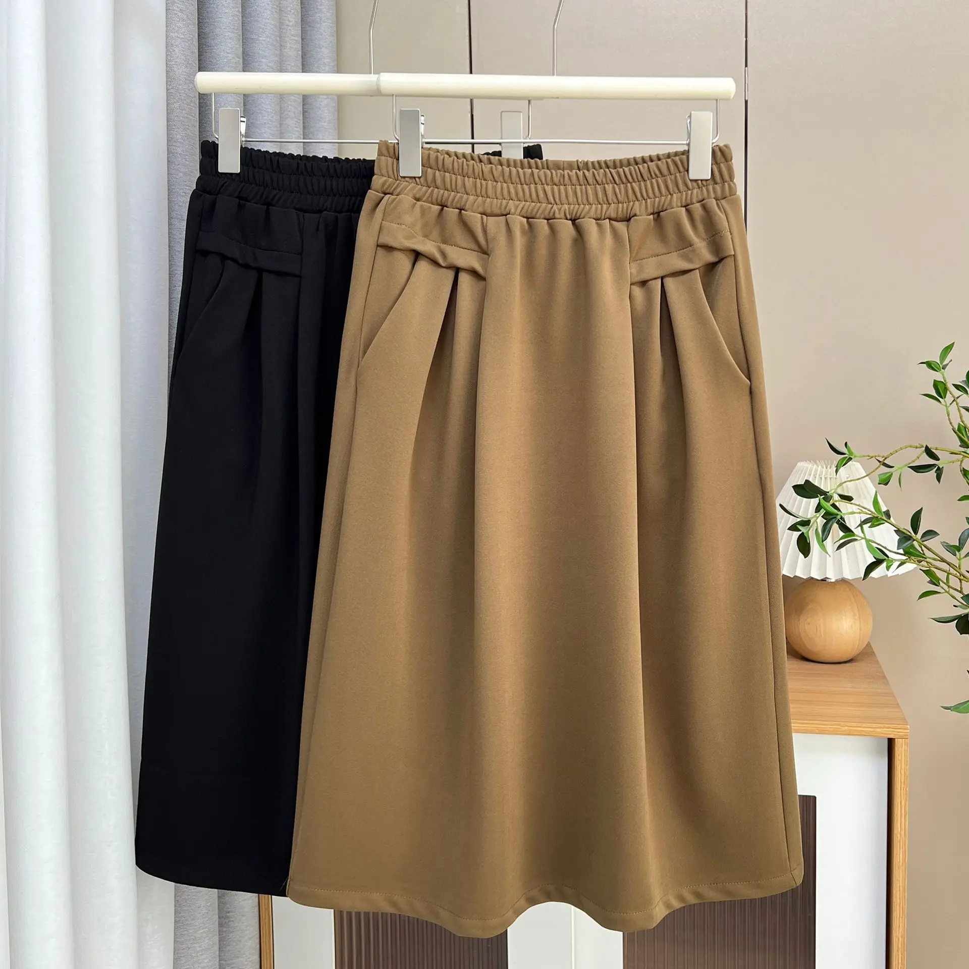 

2025 Длинная юбка больших размеров для женщин, 100 кг, весна-лето, новая повседневная юбка в стиле ретро с эластичной резинкой на талии 8564