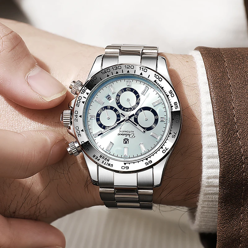 Hot Selling Men Automatic Mechanical Watch Ice BlueDial Stainless Steel  Luxury Sport Business Male Wristwatch Best Gift for Men
