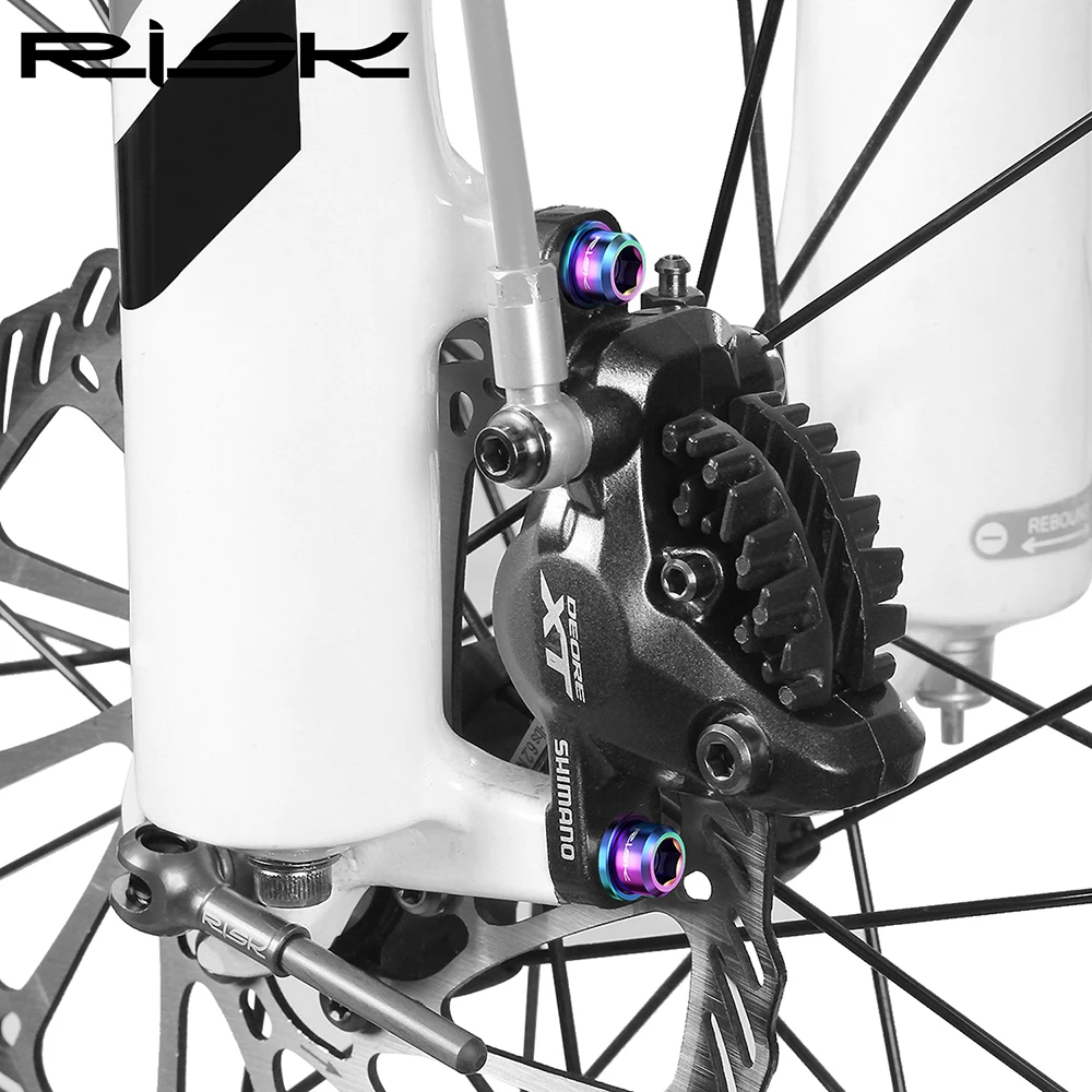 RISK 4pcs M6x18mm Titanium Alloy Mountain Bike Disc Brake Fixing Bolts Screws with Grooved Washer for MTB Bicycle SLX XT Clamp - Image 4