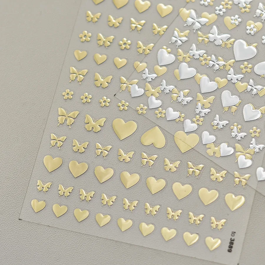 Cuore Laser Oro Amore Farfalla Abbronzante Nail Art Sticker Cursore autoadesivo per unghie Kawaii Butterfly Love Nail Decor Decalcomanie