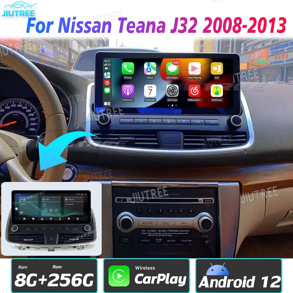 

12,3-дюймовый Android 12 для Nissan Teana J32 2008 2009-2013, автомобильный радиоприемник с GPS-навигацией 8 + 256G Carplay, мультимедийный плеер, головное устройство