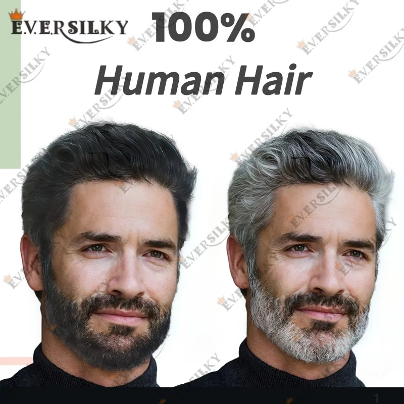 

30mm Wave Black Grey 1b65 1b50 1b20 Men's Toupee Real Natural All Human Hair 0.04 -0.05MM Full Thin Skin PU Base Men Hair Toupee