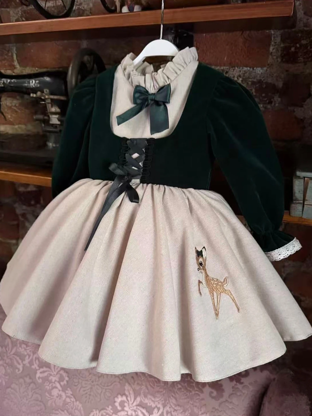 0-12Y Baby Girl Autumn Deer Embroidery Vintage Princess Black Dress for Birthday Photography Holiday Eid C229