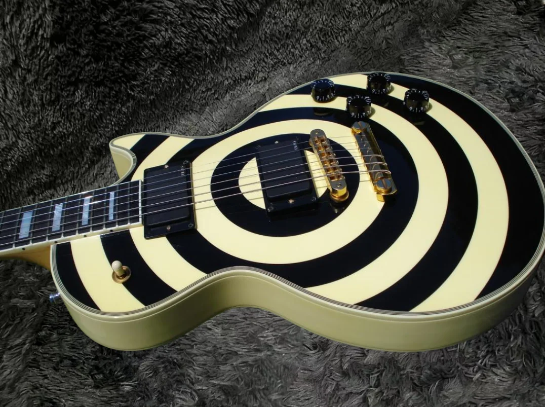 Wylde bullseye Cream & Black Electric Guitar EMG 8185 Pickups Gold Truss Rod Cover White MOP Block Fingerboard Inlays