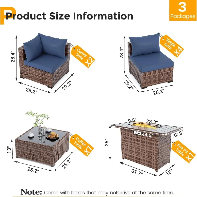 UDPATIO Outdoor Furniture 8-Piece Wicker Patio Set with 44