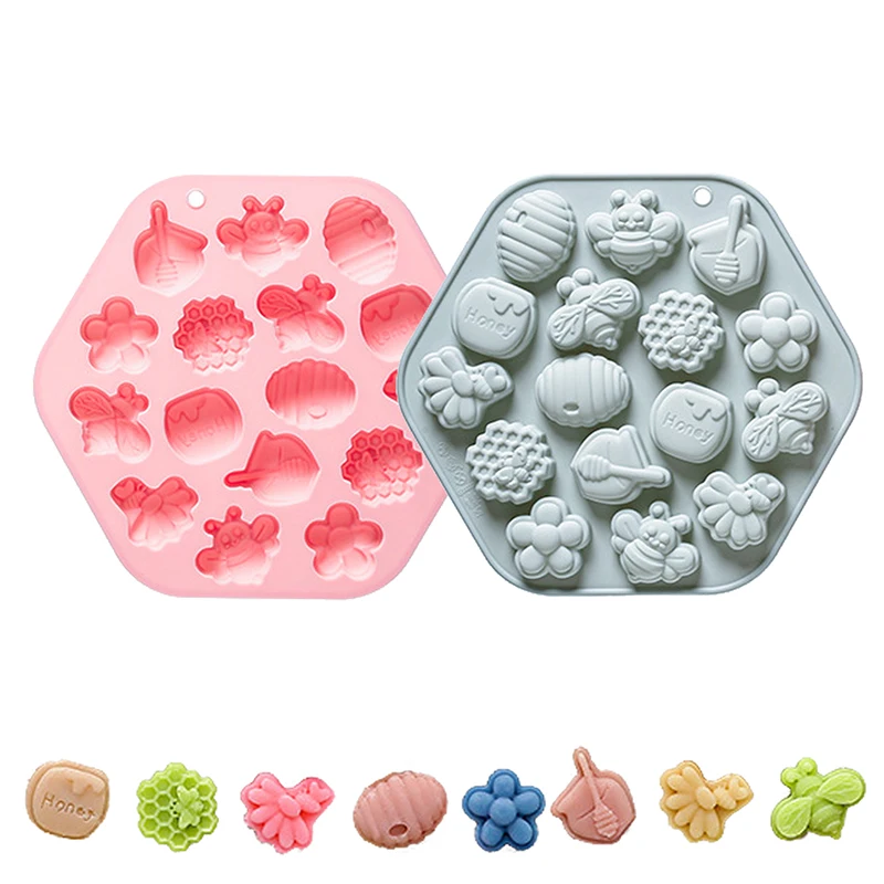 16-hole Bee Theme Silicone Mold Flowers Honeycomb Fondant Candy Chocolate Mould Baking Tool Cake Decoration Accessories