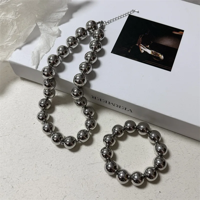 HANGZHI Transparent Bead Large Neckalce Sweet Clavicle Chain Necklaces Y2K Summer Party Vacation Jewelry for Women New