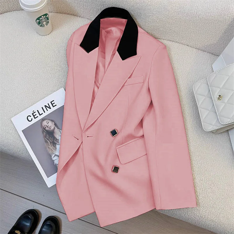 High-Quality Suit Jacket Women 2025 Spring Autumn New Blazer Coat Korean Design Jackets Stitching Temperament Outwear Female Top