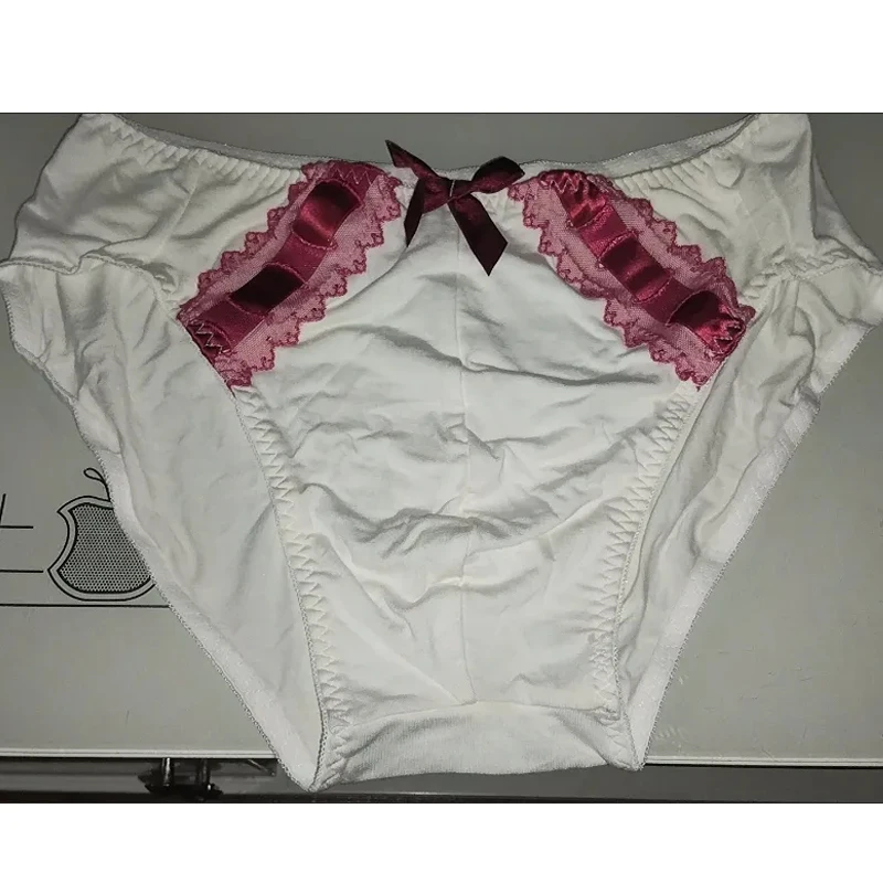 Men's Underwear Cute Bow Lace Sissy Briefs Cross-dressing Mid Waist Soft Comfortable Breathable Convex Pouch Panties
