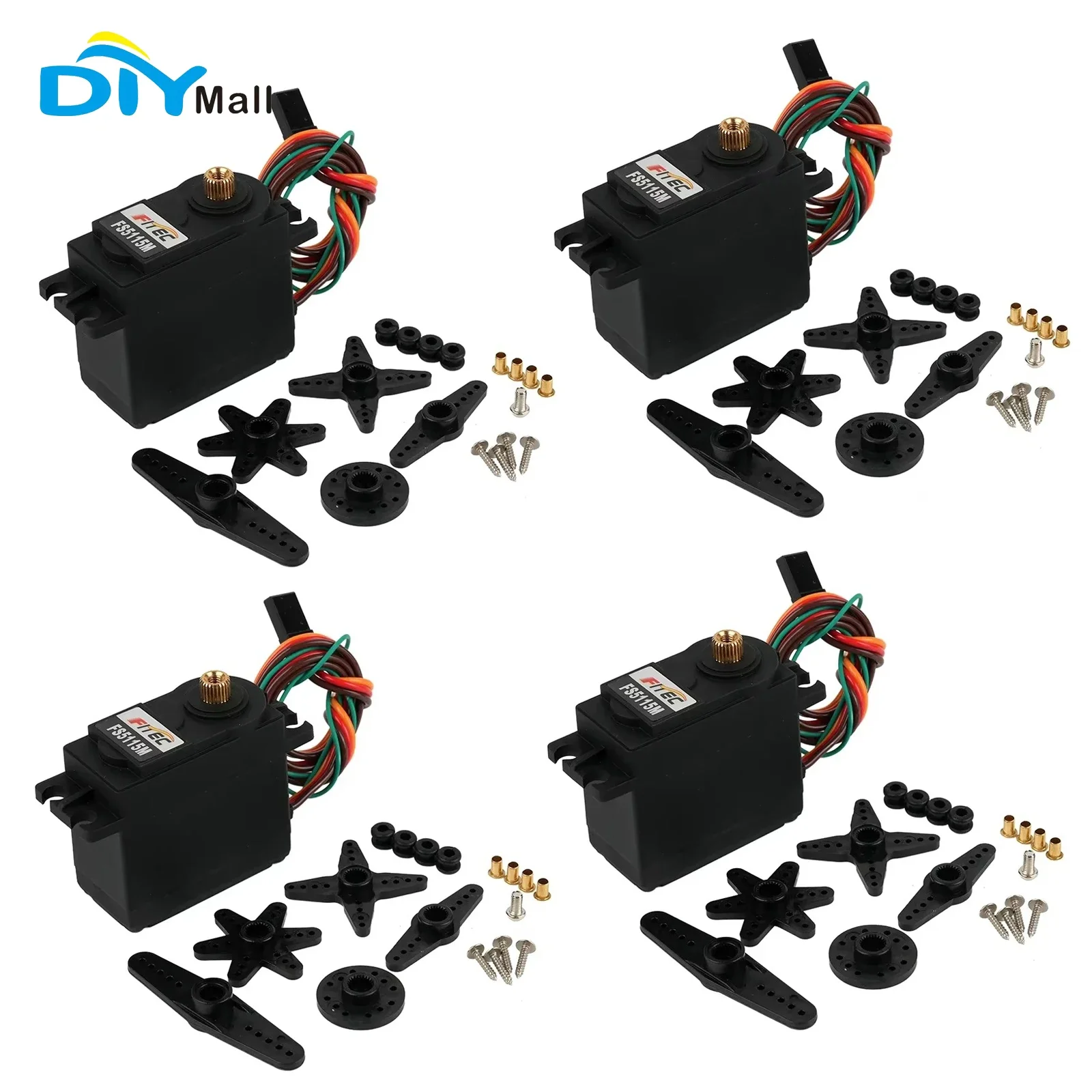 

DIYmall FS5115M-FB Цифровой сервопривод 15,5 кг/см Цельнометаллическая шестерня с крутящим моментом, вращение на 180 градусов, с положением обратной связи, 4 шт.