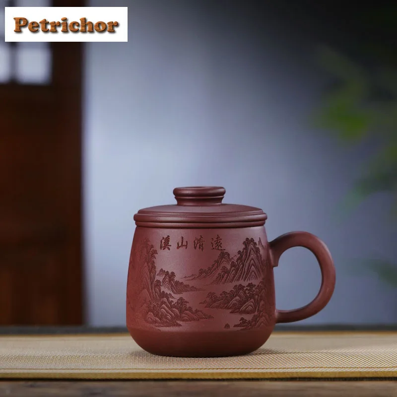 

500ml Yixing Zisha Landscape Filter Tea Separator Cup Vintage Tea Mug With Infuser Tea Brewing Office Water Cup Drinkware Craft