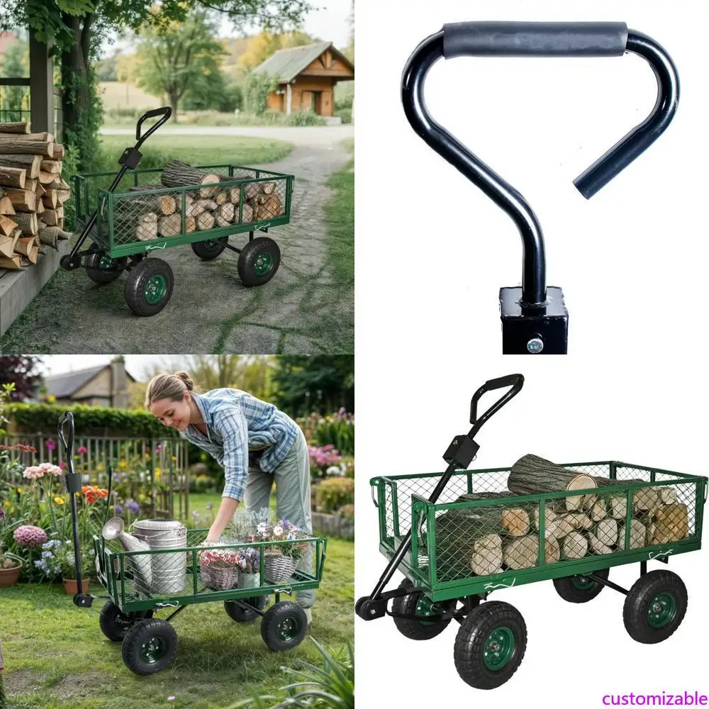 

Folding Mesh Steel Garden Cart with 600 lbs Capacity, Removable Sides, and Four 10-Inch Wheels