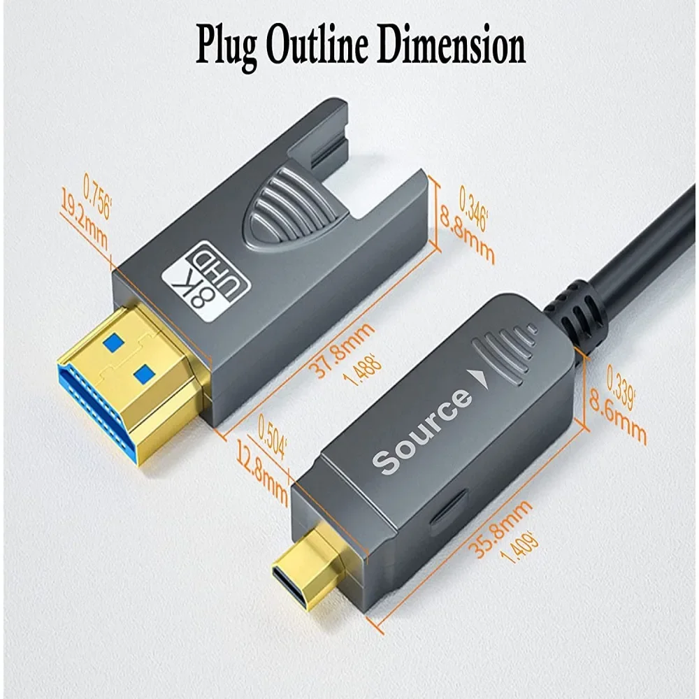 8K Fiber Optic HDMI 2.1 Cable 50m Detachable 8K HD Cable eARC, 48Gbps, 8K@60Hz, 4K@120Hz with Dual Micro HDMI for RTX 3080/3090