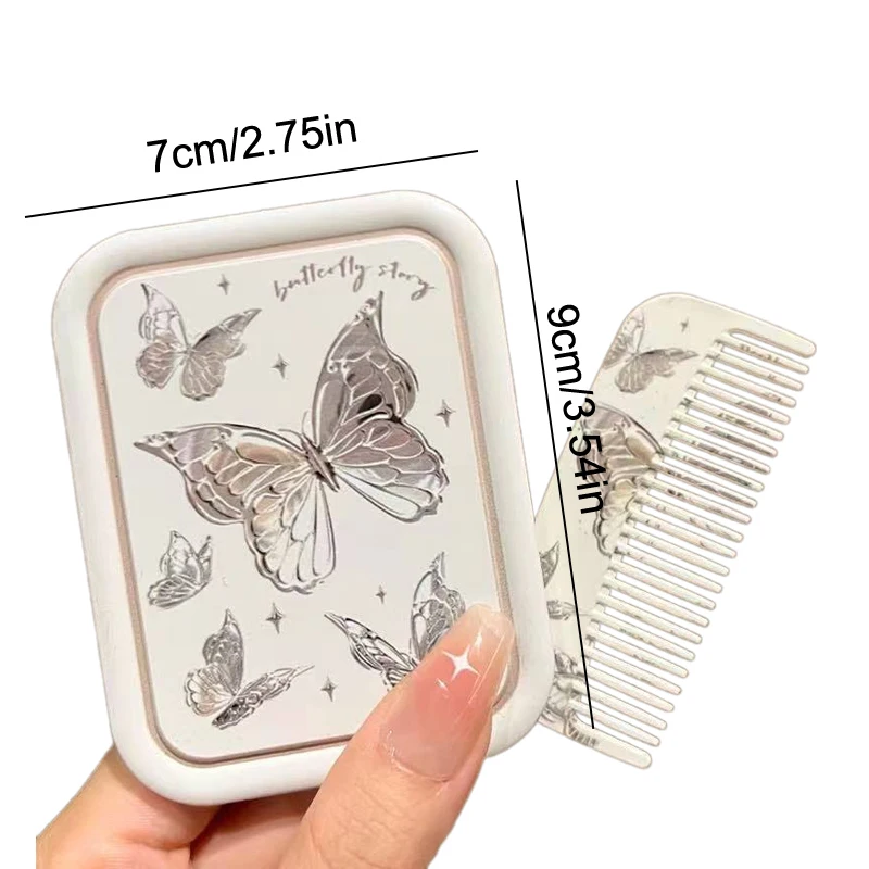 Portable Butterfly Flip-Top Folding Makeup Mirror Pocket Mirror Women Rectangle Cosmetic Make Up Mirror With Comb