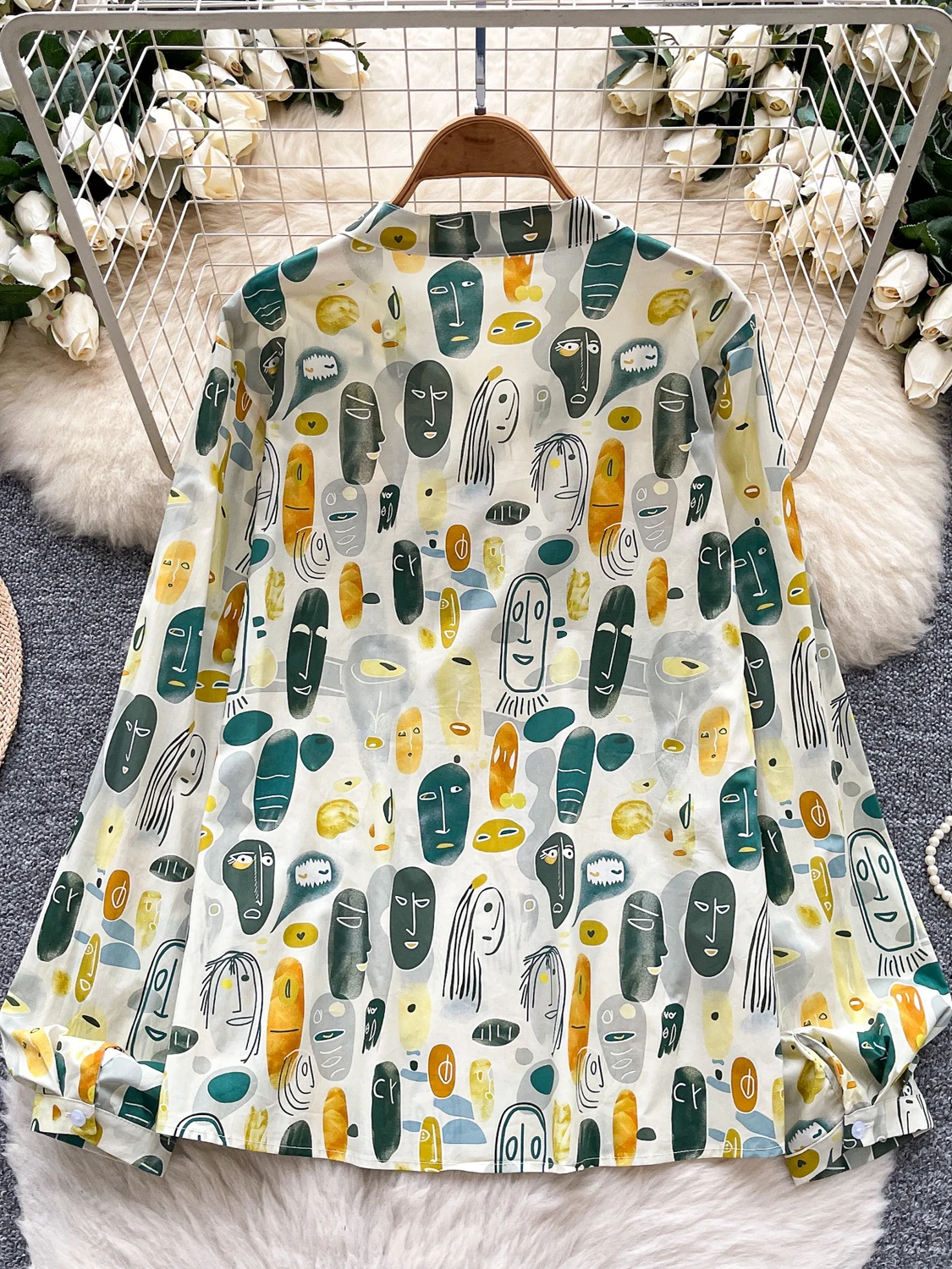 Retro Gedruckt Laterne Sve irt Frauen Lose Fleisch Verbergen Sanfte Aosphäre Schöne Personali Top Koreanische Sle Pendeln