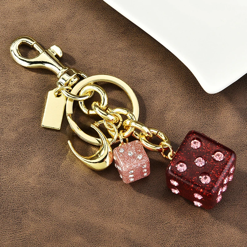 Pink Size Dice Crystal Drip Alphabet Keychain Student Ladies Bag Gift Pendant Keyring