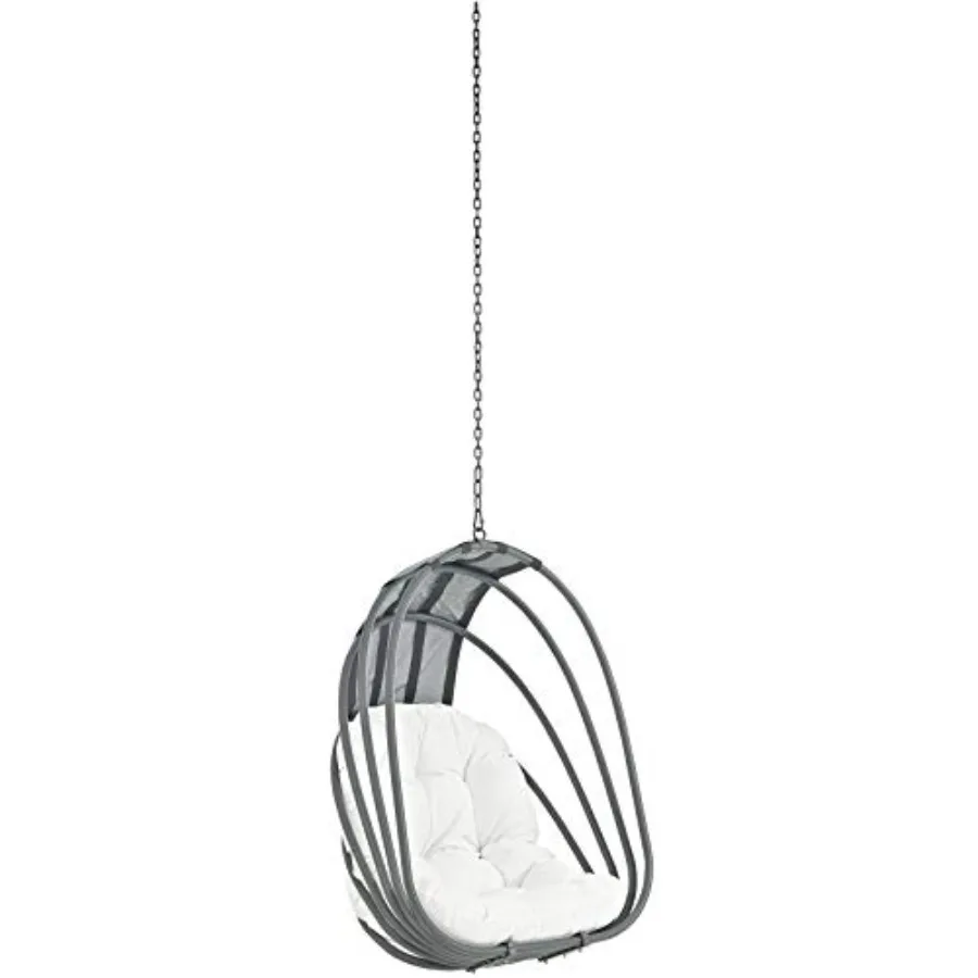 

Outdoor patio swing chair set in white steel with hanging chain, weather-resistant for backyard use