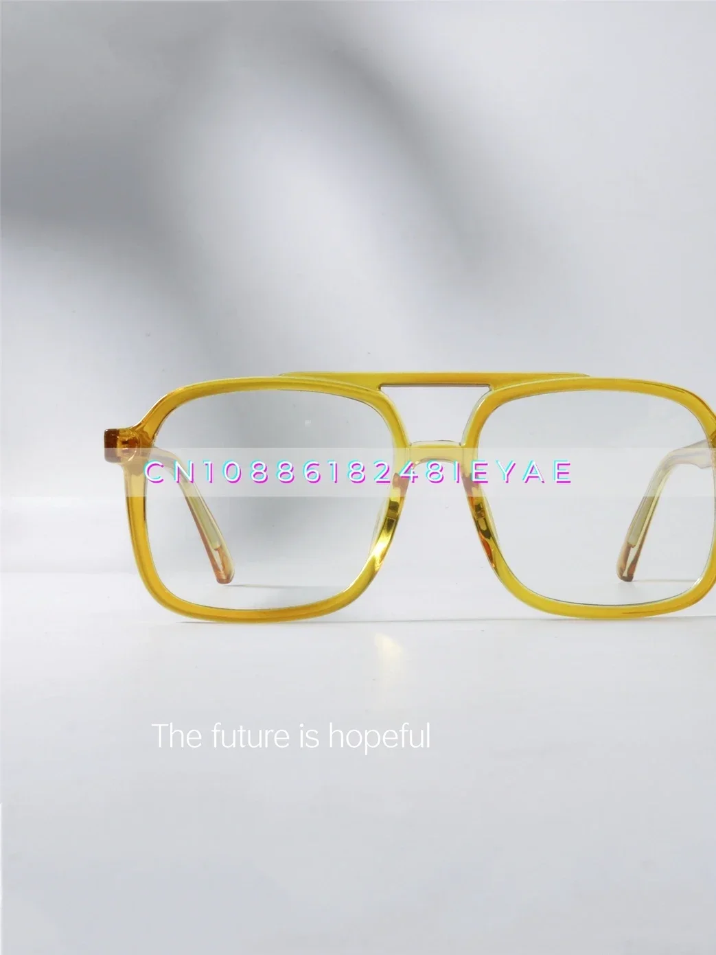 إطار مربع كبير الطيار النظارات الشمسية UV400 المضادة للأزرق الرجعية الأصفر إطار نظارات مسطحة قصر النظر إطار نظارات