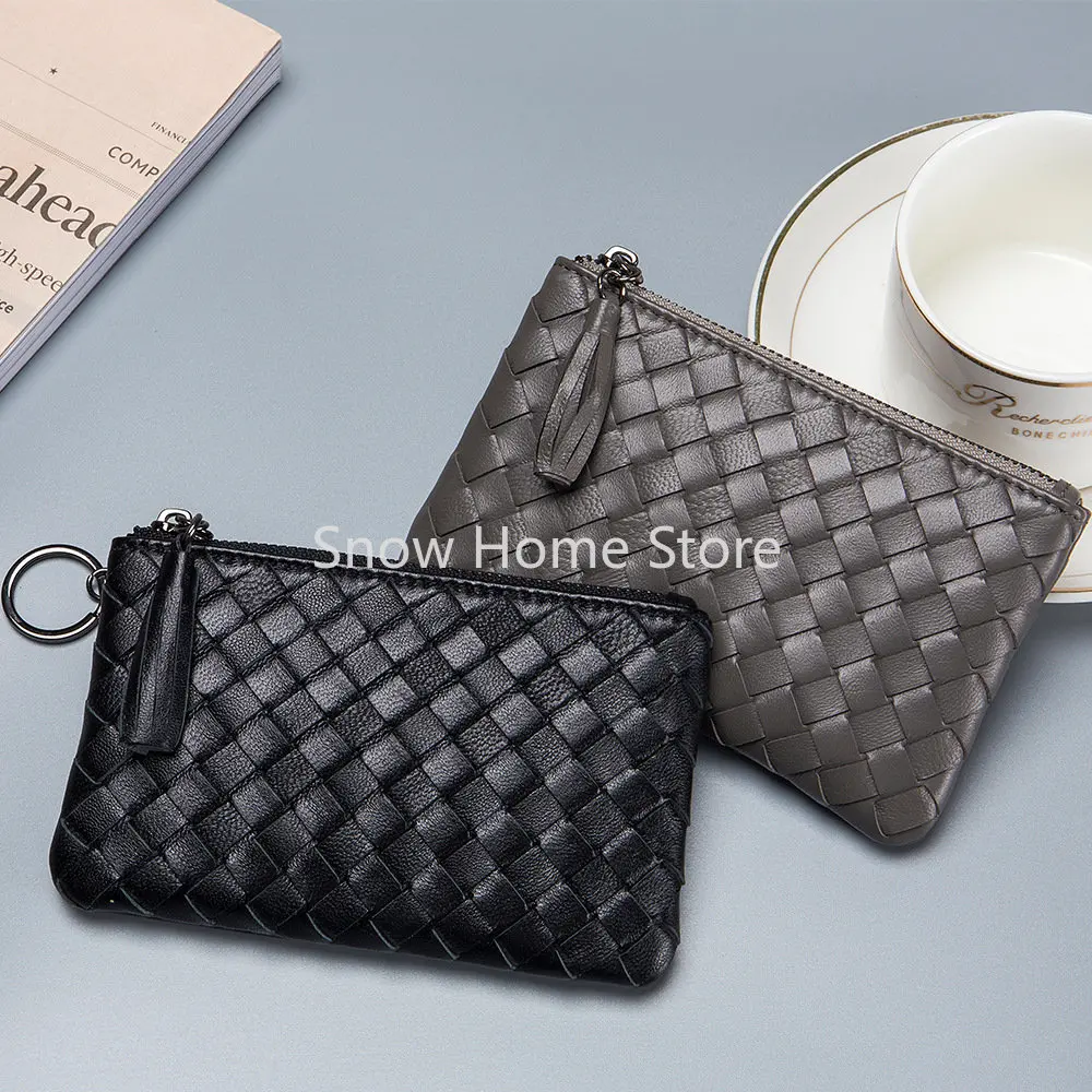 New Leather Short Coin Purse Women Sheepskin Braided Small Ultra-Thin Small Wallet Men\'s Wallet Storage Bag