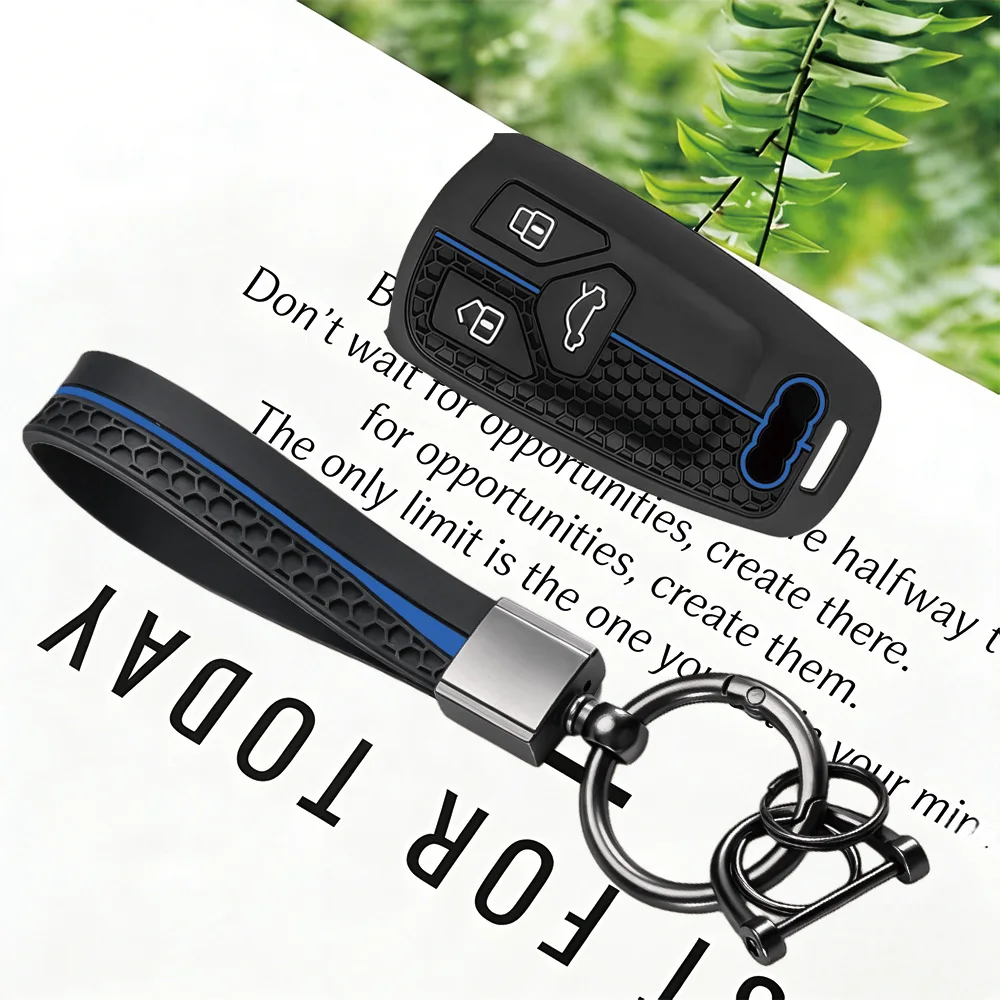 Ergonomic Honeycomb Silicone Smart Key Sleeve With Keychain for Audi A4 A5 A6 A7 A8 Q5 Q7 Q8 Car Fob Case Cover