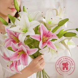 57.5cm Double Head 3D Printing Lily Artificial Flowers White Pink Purple Yellow For Celebration Festival Room Decoration