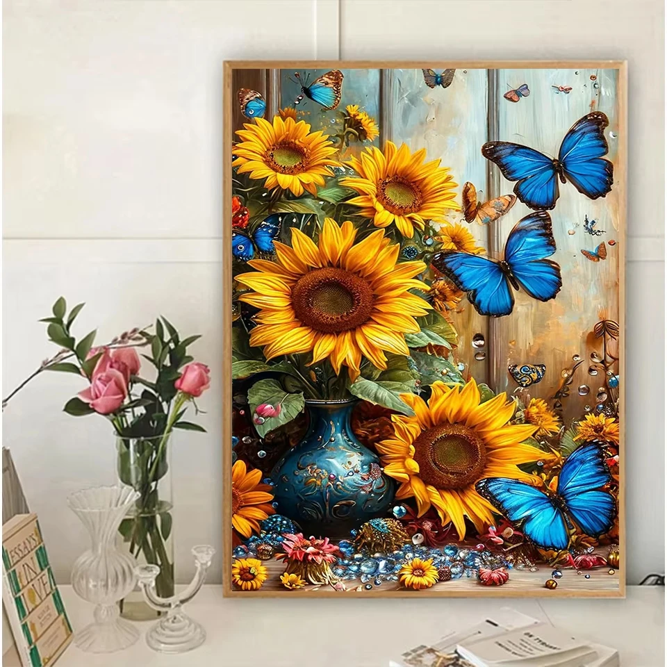 Diamant-Mosaik-Sonnenblumenbild aus Strass, vollflächiges Diamantgemälde, Vase, Blumen, Stickerei, Neuankömmling, Heimdekoration