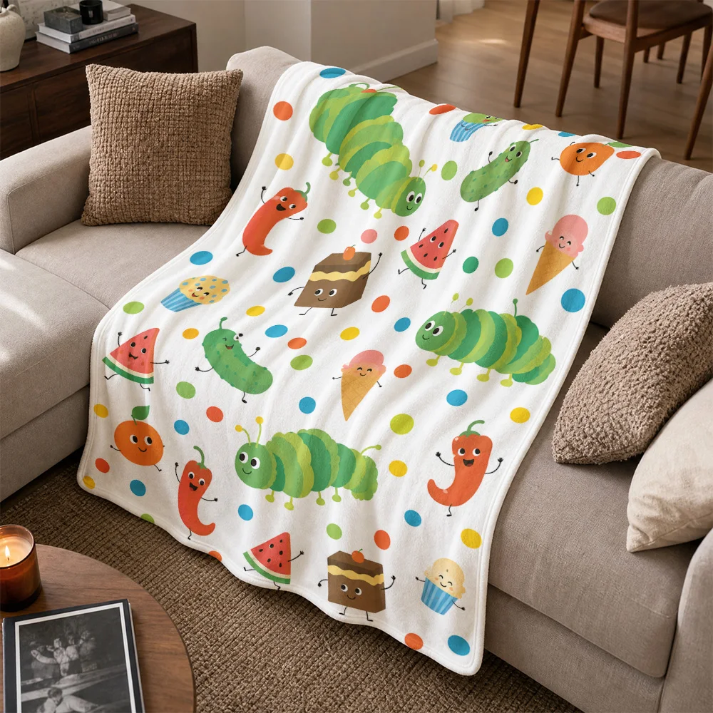 Cute Cartoon Food Pattern Throw Blanket Sofa Couch Decor Cozy Throw Gift for Kids Home Living Room Seasonal Decor
