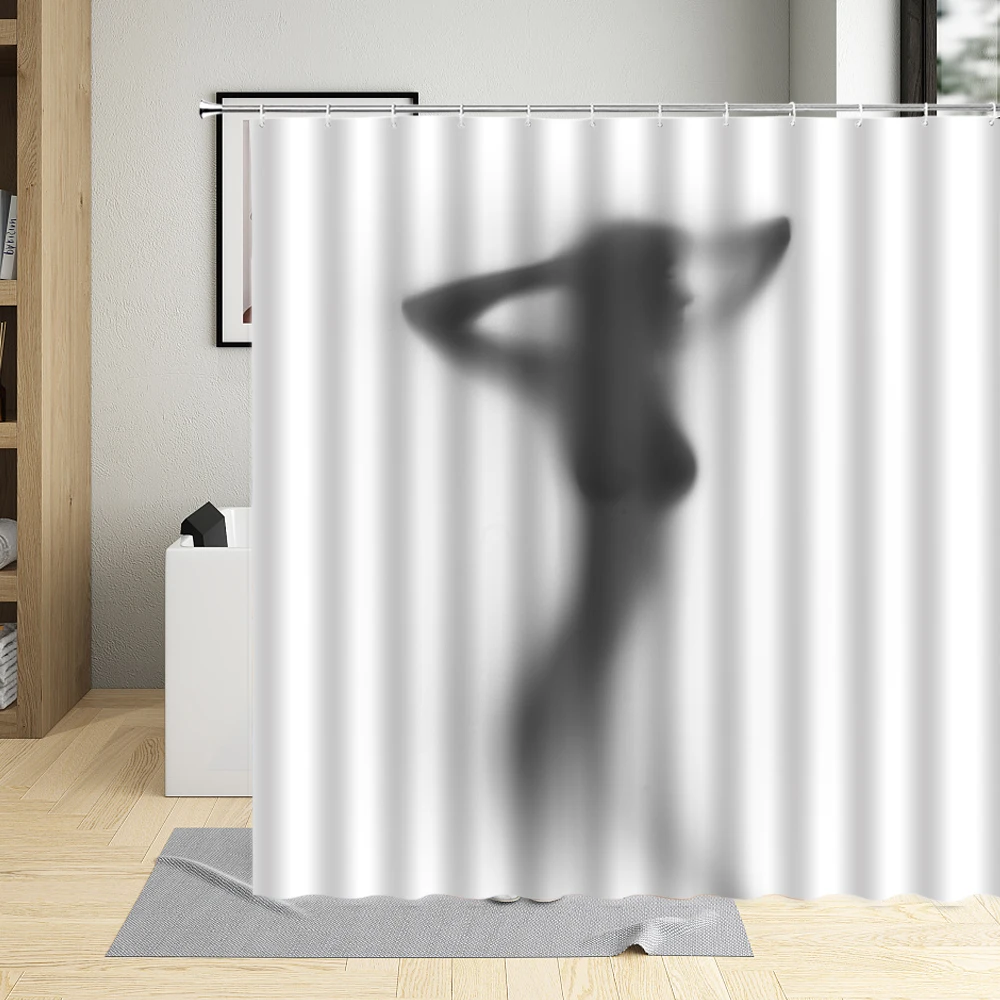 Women Shadow Pattern Shower Curtain Sexy Girl Portrait Painting Fabric Waterproof Bathroom Curtains For Home Decor With Hooks