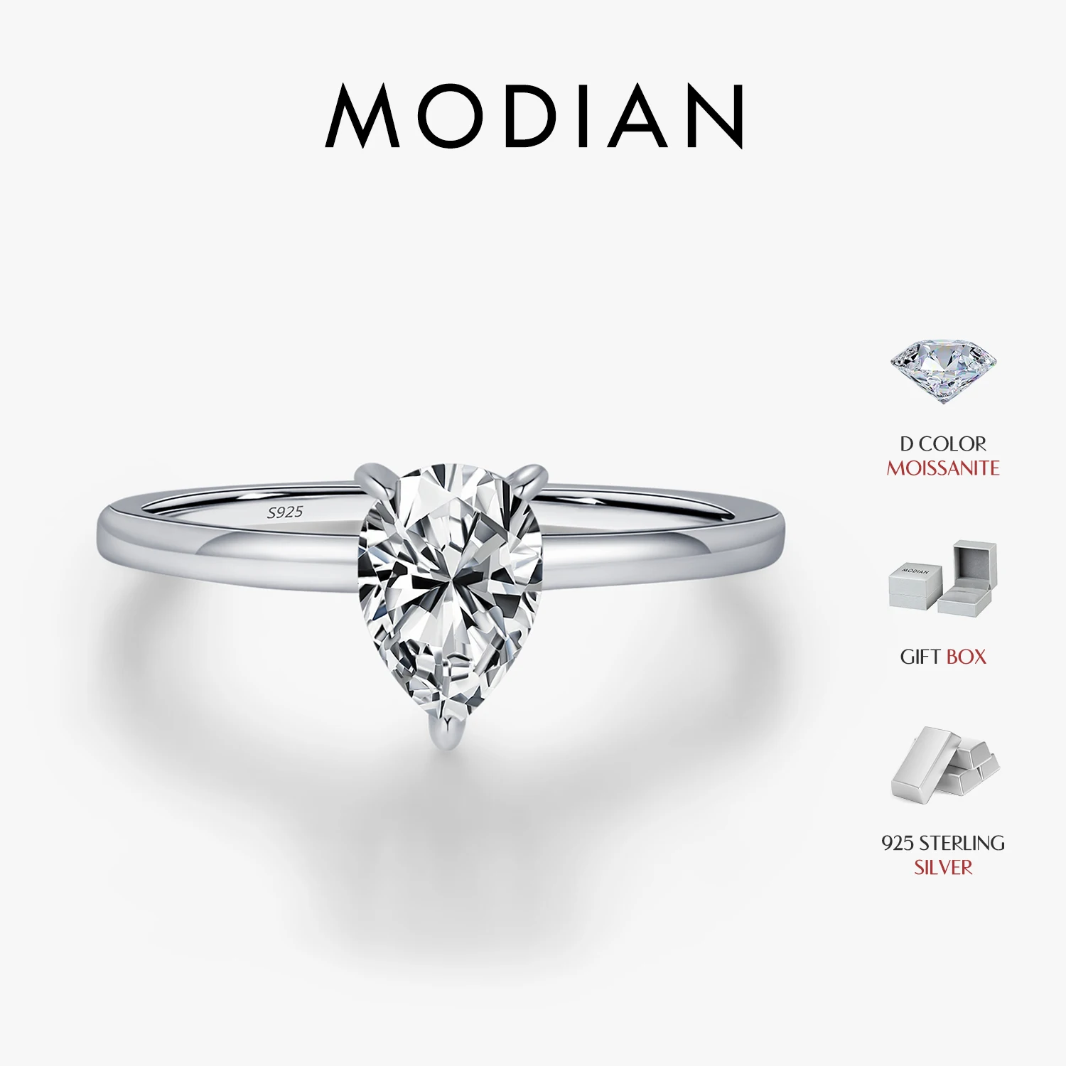 MODIAN 925 Sterling Silver Briliant 0.8Ct Pear Cut Moissanite Rings For Women Simulated Diamond Wedding Engagement Fine Jewelry