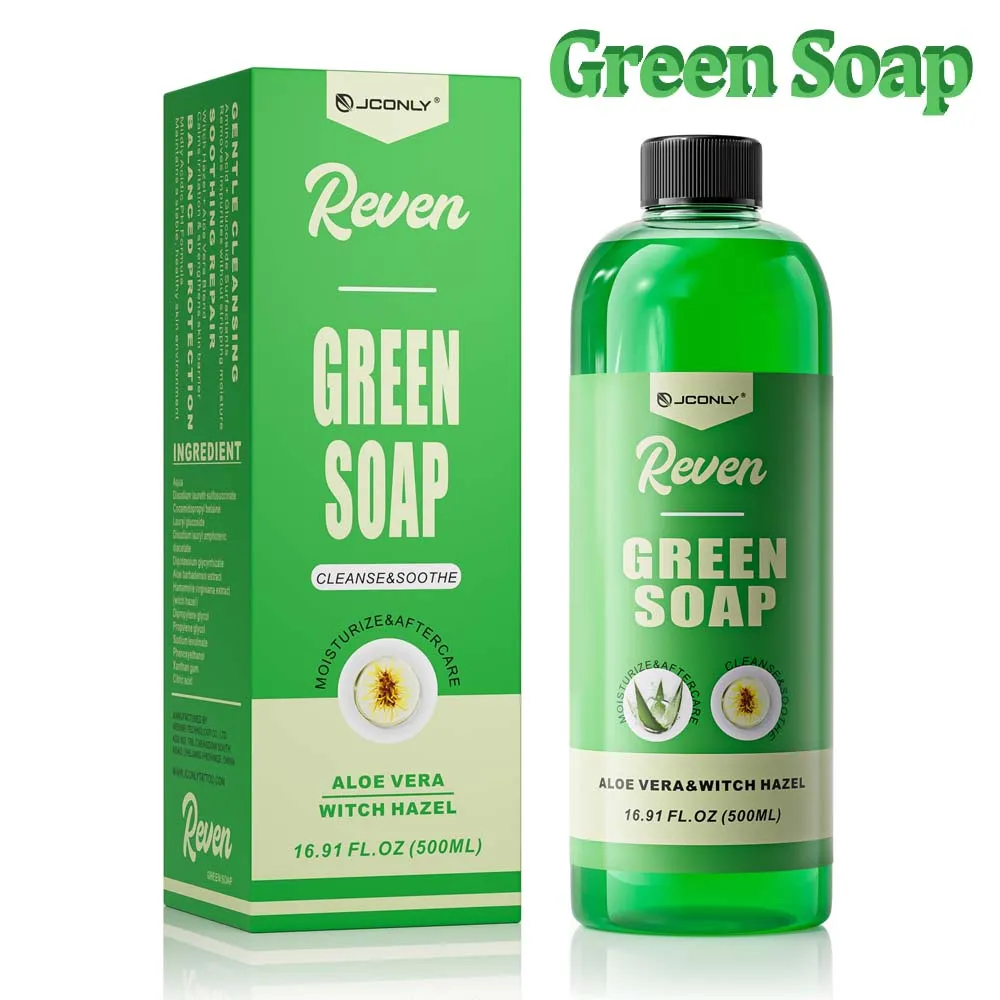 

JCONLY 500 мл Зеленое мыло для татуировок с гамамелисом и алоэ, ультраконцентрированное, веганское, для тату и пирсинга, чистящее средство для татуировок