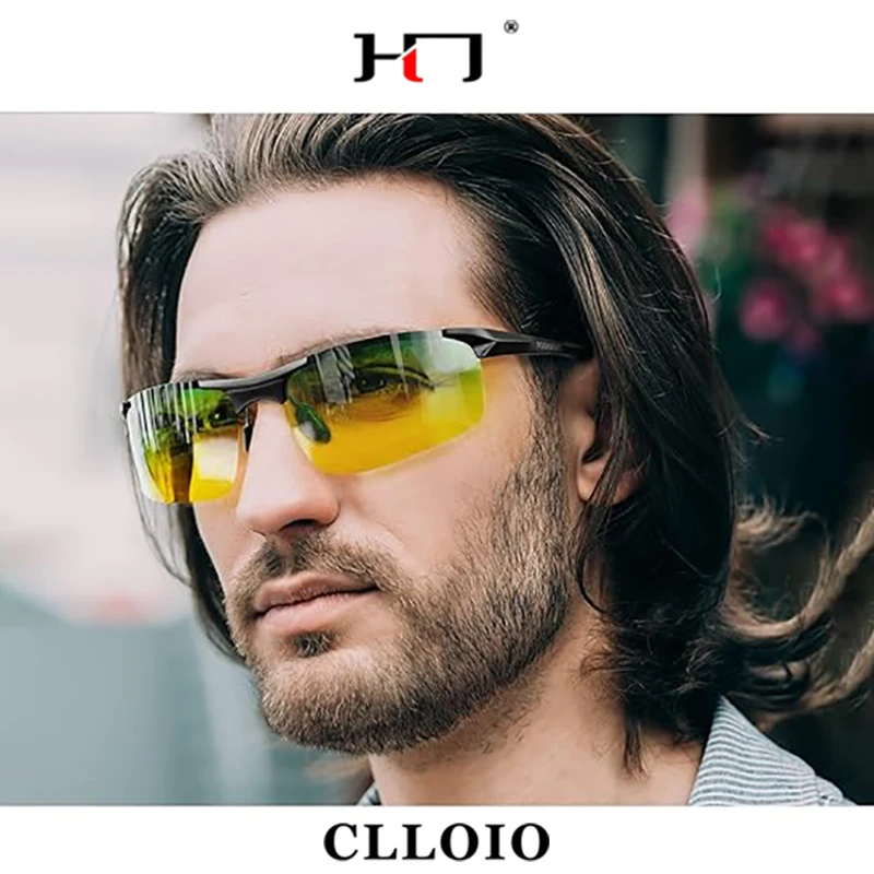 CLLOIO Photochromic Sunglasses Men Polarized Driving Chameleon Glasses Rimless Night Vision Outdoor Sport Travel Fishing Goggle