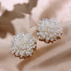 Korea Japan Sweet Imitation Pearl Earrings for Women Gold Color Alloy Firework Big Statement Dangle Earrings Wedding Jewelry