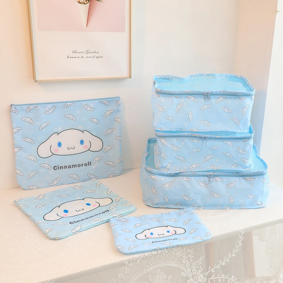 

Miniso Sanrio Storage Box Kawaii Travel Waterproof Storage Bag Clothing Hat Makeup Underwear Home Organization Cute Folding Box