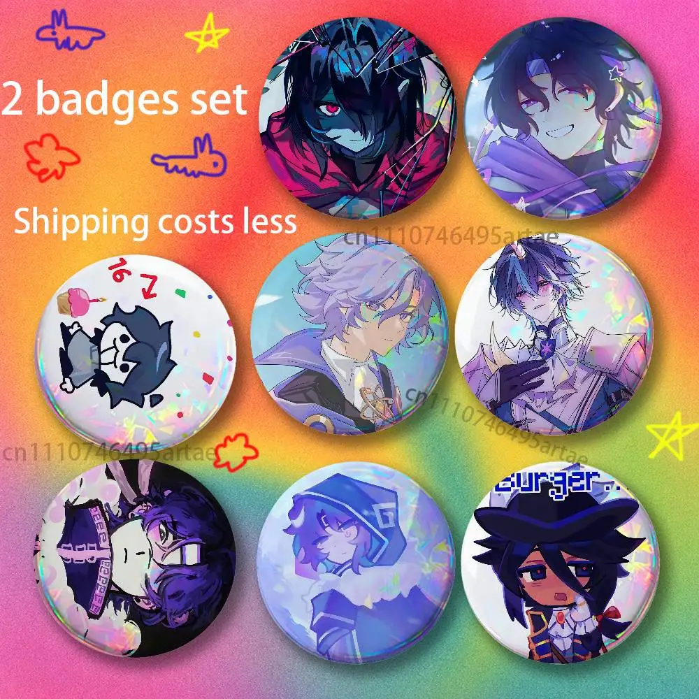 W-Wifie Cartoon Anime Music Brooches for Backpack Accessories 25,32,44,58,75mm Round Enamel Pins 2-piece set Cartoon Anime Badge