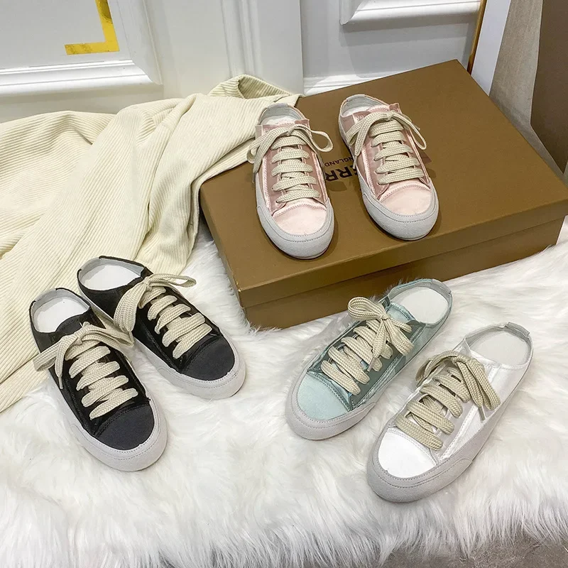 

Женские одиночные туфли для летней одежды, новые шелково-белые белые туфли, женская повседневная обувь, полутапочки, женская обувь.